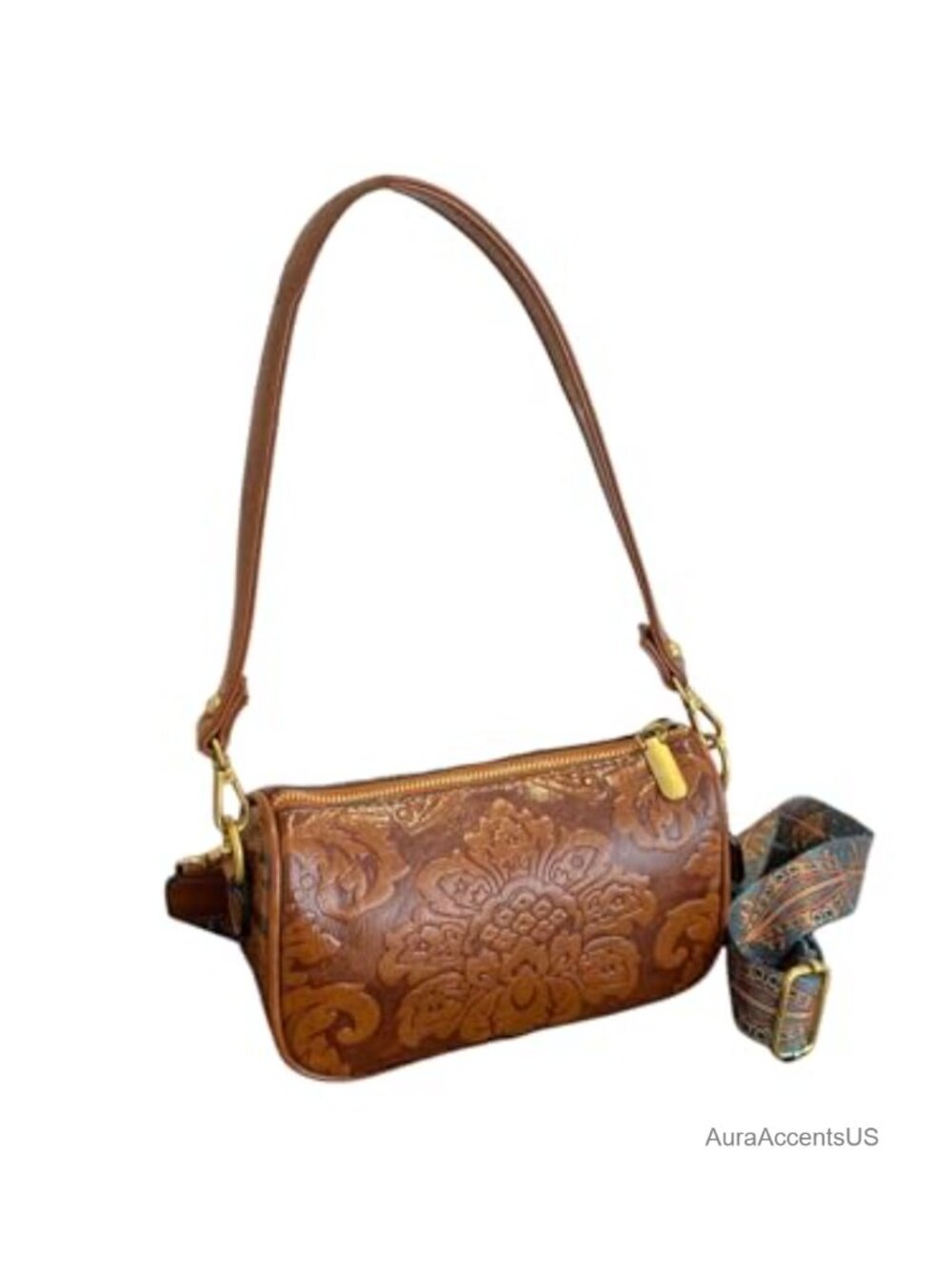 Western Purse Floral Zipper Tooled PU Leather Crossbody Bag Vintage Country